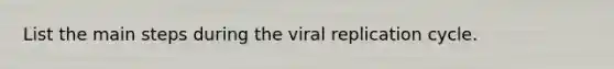 List the main steps during the viral replication cycle.