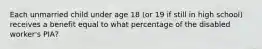 Each unmarried child under age 18 (or 19 if still in high school) receives a benefit equal to what percentage of the disabled worker's PIA?