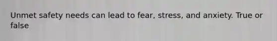 Unmet safety needs can lead to fear, stress, and anxiety. True or false