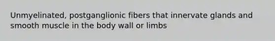 Unmyelinated, postganglionic fibers that innervate glands and smooth muscle in the body wall or limbs