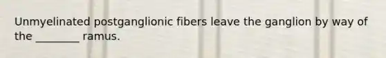 Unmyelinated postganglionic fibers leave the ganglion by way of the ________ ramus.