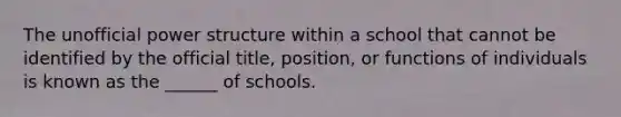 The unofficial power structure within a school that cannot be identified by the official title, position, or functions of individuals is known as the ______ of schools.