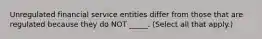 Unregulated financial service entities differ from those that are regulated because they do NOT _____. (Select all that apply.)