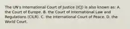 The UN's International Court of Justice (ICJ) is also known as: A. the Court of Europe. B. the Court of International Law and Regulations (CILR). C. the International Court of Peace. D. the World Court.