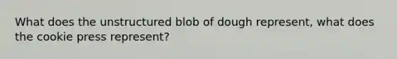 What does the unstructured blob of dough represent, what does the cookie press represent?