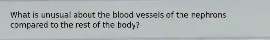 What is unusual about <a href='https://www.questionai.com/knowledge/k7oXMfj7lk-the-blood' class='anchor-knowledge'>the blood</a> vessels of the nephrons compared to the rest of the body?