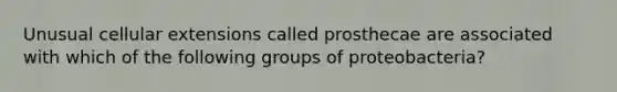 Unusual cellular extensions called prosthecae are associated with which of the following groups of proteobacteria?