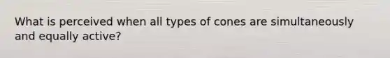 What is perceived when all types of cones are simultaneously and equally active?