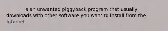 _______ is an unwanted piggyback program that usually downloads with other software you want to install from the Internet