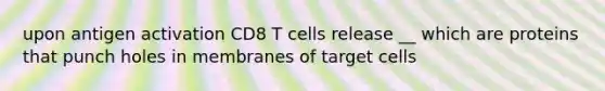 upon antigen activation CD8 T cells release __ which are proteins that punch holes in membranes of target cells