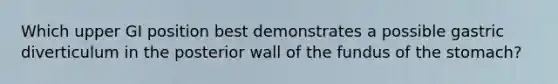 Which upper GI position best demonstrates a possible gastric diverticulum in the posterior wall of the fundus of <a href='https://www.questionai.com/knowledge/kLccSGjkt8-the-stomach' class='anchor-knowledge'>the stomach</a>?