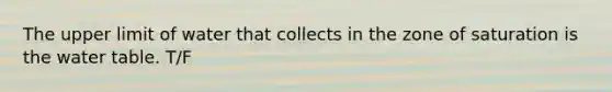 The upper limit of water that collects in the zone of saturation is the water table. T/F