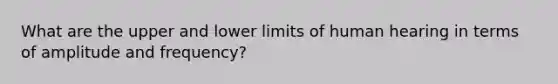 What are the upper and lower limits of human hearing in terms of amplitude and frequency?