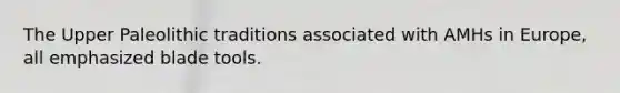 The Upper Paleolithic traditions associated with AMHs in Europe, all emphasized blade tools.