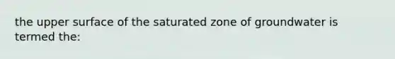 the upper surface of the saturated zone of groundwater is termed the: