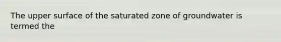 The upper surface of the saturated zone of groundwater is termed the