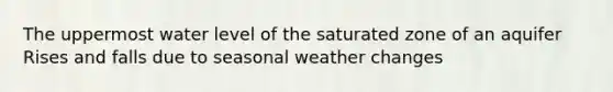 The uppermost water level of the saturated zone of an aquifer Rises and falls due to seasonal weather changes