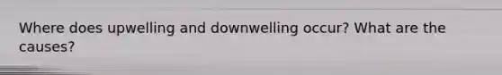 Where does upwelling and downwelling occur? What are the causes?