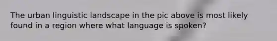 The urban linguistic landscape in the pic above is most likely found in a region where what language is spoken?