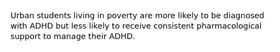 Urban students living in poverty are more likely to be diagnosed with ADHD but less likely to receive consistent pharmacological support to manage their ADHD.