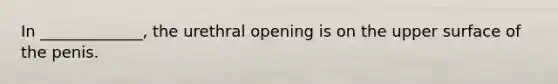 In _____________, the urethral opening is on the upper surface of the penis.