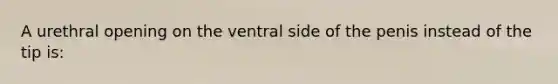 A urethral opening on the ventral side of the penis instead of the tip is: