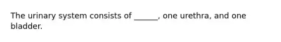 The urinary system consists of ______, one urethra, and one bladder.