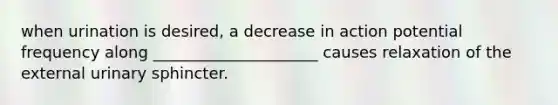 when urination is desired, a decrease in action potential frequency along _____________________ causes relaxation of the external urinary sphincter.