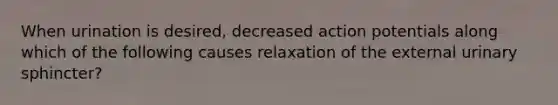 When urination is desired, decreased action potentials along which of the following causes relaxation of the external urinary sphincter?