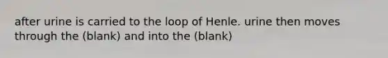 after urine is carried to the loop of Henle. urine then moves through the (blank) and into the (blank)