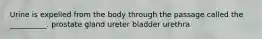 Urine is expelled from the body through the passage called the __________. prostate gland ureter bladder urethra