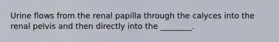 Urine flows from the renal papilla through the calyces into the renal pelvis and then directly into the ________.