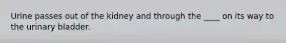 Urine passes out of the kidney and through the ____ on its way to the urinary bladder.