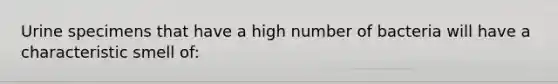 Urine specimens that have a high number of bacteria will have a characteristic smell of: