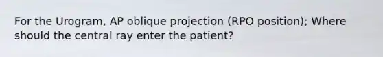 For the Urogram, AP oblique projection (RPO position); Where should the central ray enter the patient?