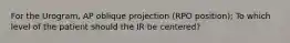 For the Urogram, AP oblique projection (RPO position); To which level of the patient should the IR be centered?