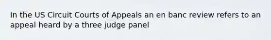 In the US Circuit Courts of Appeals an en banc review refers to an appeal heard by a three judge panel