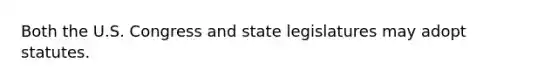 Both the U.S. Congress and state legislatures may adopt statutes.