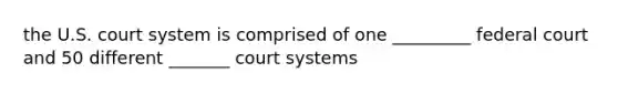 the U.S. court system is comprised of one _________ federal court and 50 different _______ court systems