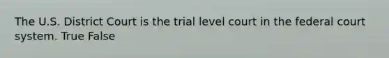 The U.S. District Court is the trial level court in <a href='https://www.questionai.com/knowledge/kpreRDKlD3-the-federal-court-system' class='anchor-knowledge'>the federal court system</a>. True False