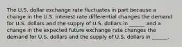 The U.S. dollar exchange rate fluctuates in part because a change in the U.S. interest rate differential changes the demand for U.S. dollars and the supply of U.S. dollars in​ ______ and a change in the expected future exchange rate changes the demand for U.S. dollars and the supply of U.S. dollars in​ ______.