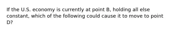 If the U.S. economy is currently at point B, holding all else constant, which of the following could cause it to move to point D?