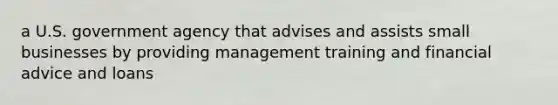 a U.S. government agency that advises and assists small businesses by providing management training and financial advice and loans