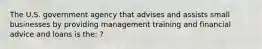 The U.S. government agency that advises and assists small businesses by providing management training and financial advice and loans is the: ?