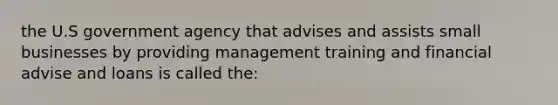 the U.S government agency that advises and assists small businesses by providing management training and financial advise and loans is called the: