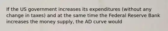 If the US government increases its expenditures (without any change in taxes) and at the same time the Federal Reserve Bank increases the money supply, the AD curve would