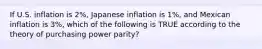 If U.S. inflation is 2%, Japanese inflation is 1%, and Mexican inflation is 3%, which of the following is TRUE according to the theory of purchasing power parity?