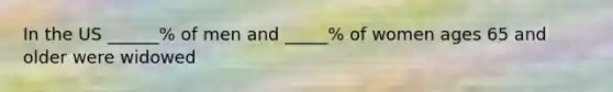 In the US ______% of men and _____% of women ages 65 and older were widowed