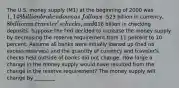 The U.S. money supply (M1) at the beginning of 2000 was​ 1,148 billion broken down as​ follows:523 billion in​ currency, 8 billion in​ traveler's checks, and​616 billion in checking deposits. Suppose the Fed decided to increase the money supply by decreasing the reserve requirement from 11 percent to 10 percent. Assume all banks were initially loaned up​ (had no excess​ reserves) and the quantity of currency and​ traveler's checks held outside of banks did not change. How large a change in the money supply would have resulted from the change in the reserve​ requirement? The money supply will change by ________