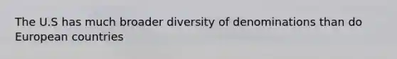 The U.S has much broader diversity of denominations than do European countries